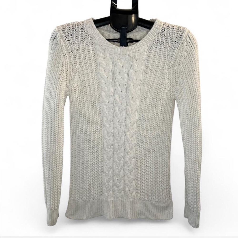 Nautica Cable Knit Crewneck White Sweater Cotton Blend Size M Coastal Nautical